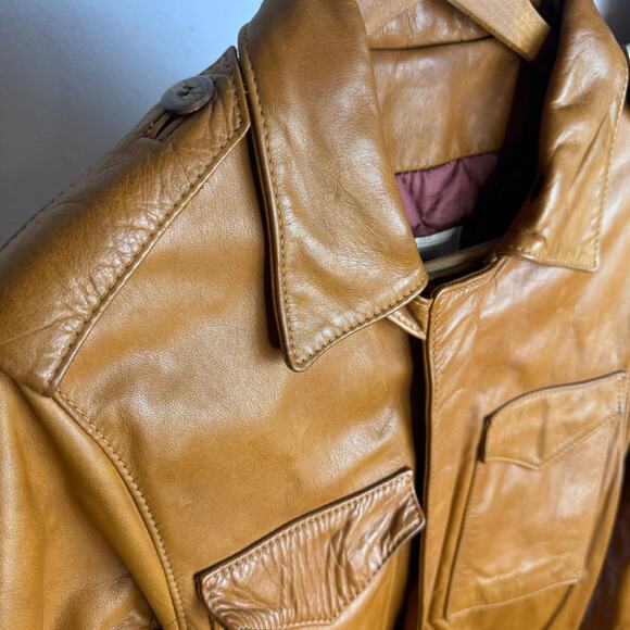 Vintage 1970s Rome Leather Jacket Utility Brown Chore Style Men's Medium - Picture 4 of 9